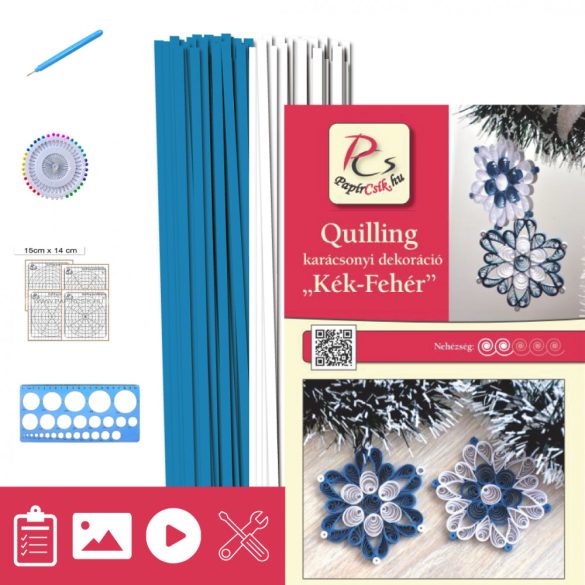 Blau-Weiß - Quilling Muster (200 Stück Streifen, Beschreibung, Werkzeuge)