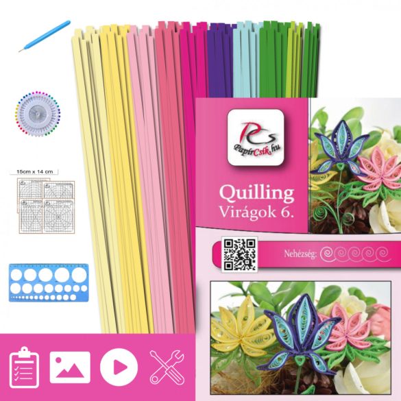 Virágok 6. - Quilling minta (210db csík 6-6db mintához és leírás, eszközök)
