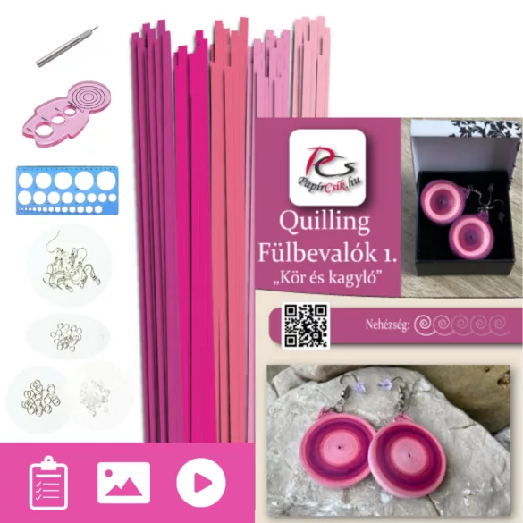 Ohrringe 1. – Quilling-Muster (100 Streifen, Ohrringteile 10 Stück/5 Paare pro Muster, Beschreibung, Werkzeuge)