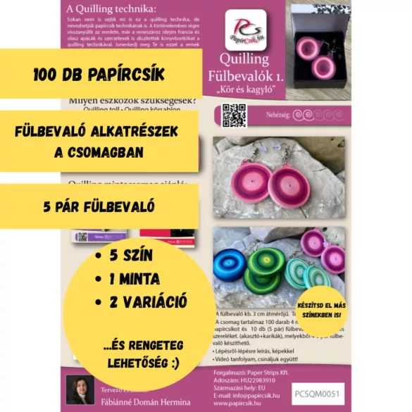 Ohrringe 1. – Quilling-Muster (100 Streifen, Ohrringteile 10 Stück/5 Paare pro Muster, Beschreibung, Werkzeuge)