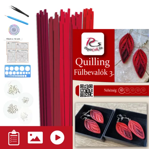 Ohrringe 3 – Quilling-Muster (100 Streifen, Ohrringteile 20 Stück/10 Paar pro Muster,  Beschreibung,  Werkzeuge)