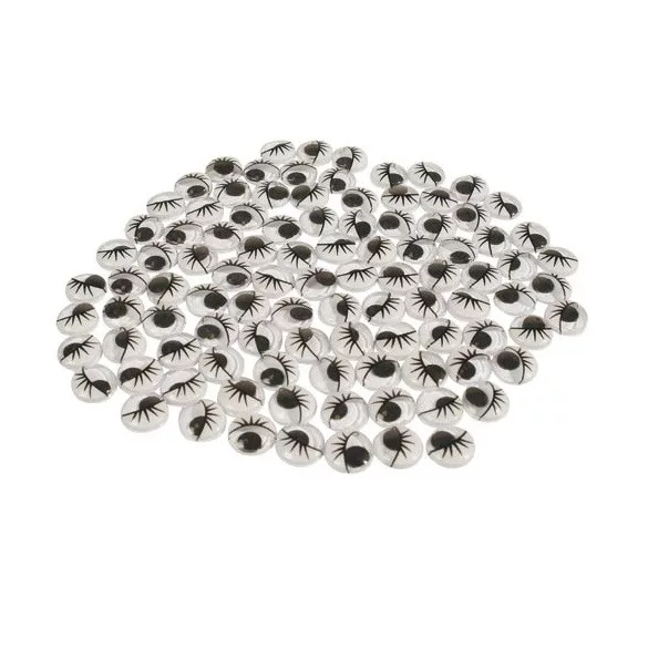 Vibrationsauge, Rund, Weiß, mit Wimpern 10mm (10 Stück)