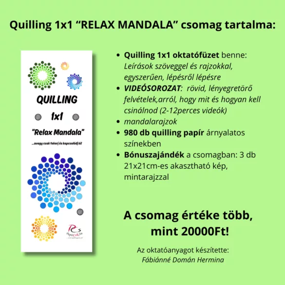 Quilling 1x1 - Relax Mandala - Tanfolyam Alapanyagokkal - XL csomag extra kiegészítőkkel, alapanyagokkal